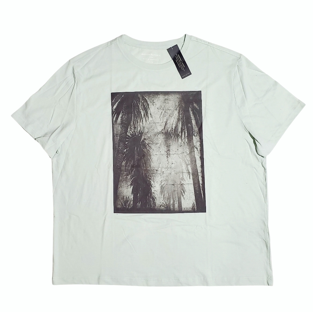 Banana Republic Mens Palm Tree Graphic Tshirt XXL Light Sea Glass NWT